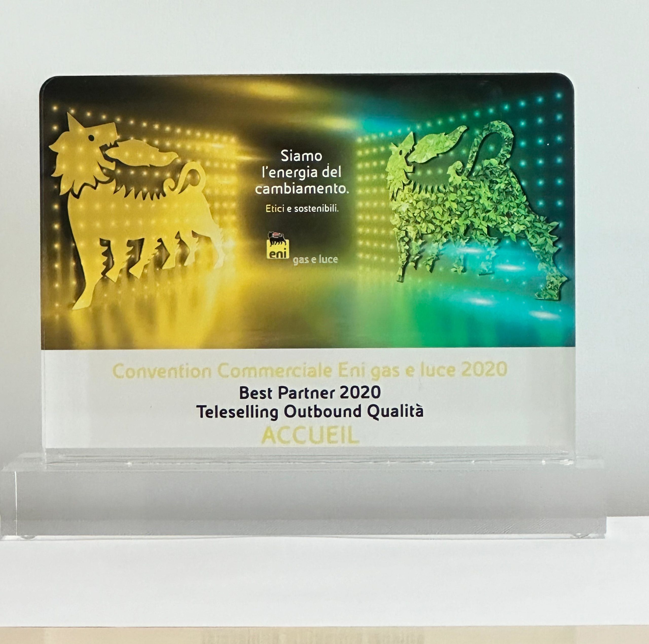 Best Partner Teleselling Outbound Qualità - 2020 Accueil vince il premio Best Partner Teleselling Outbound Qualità