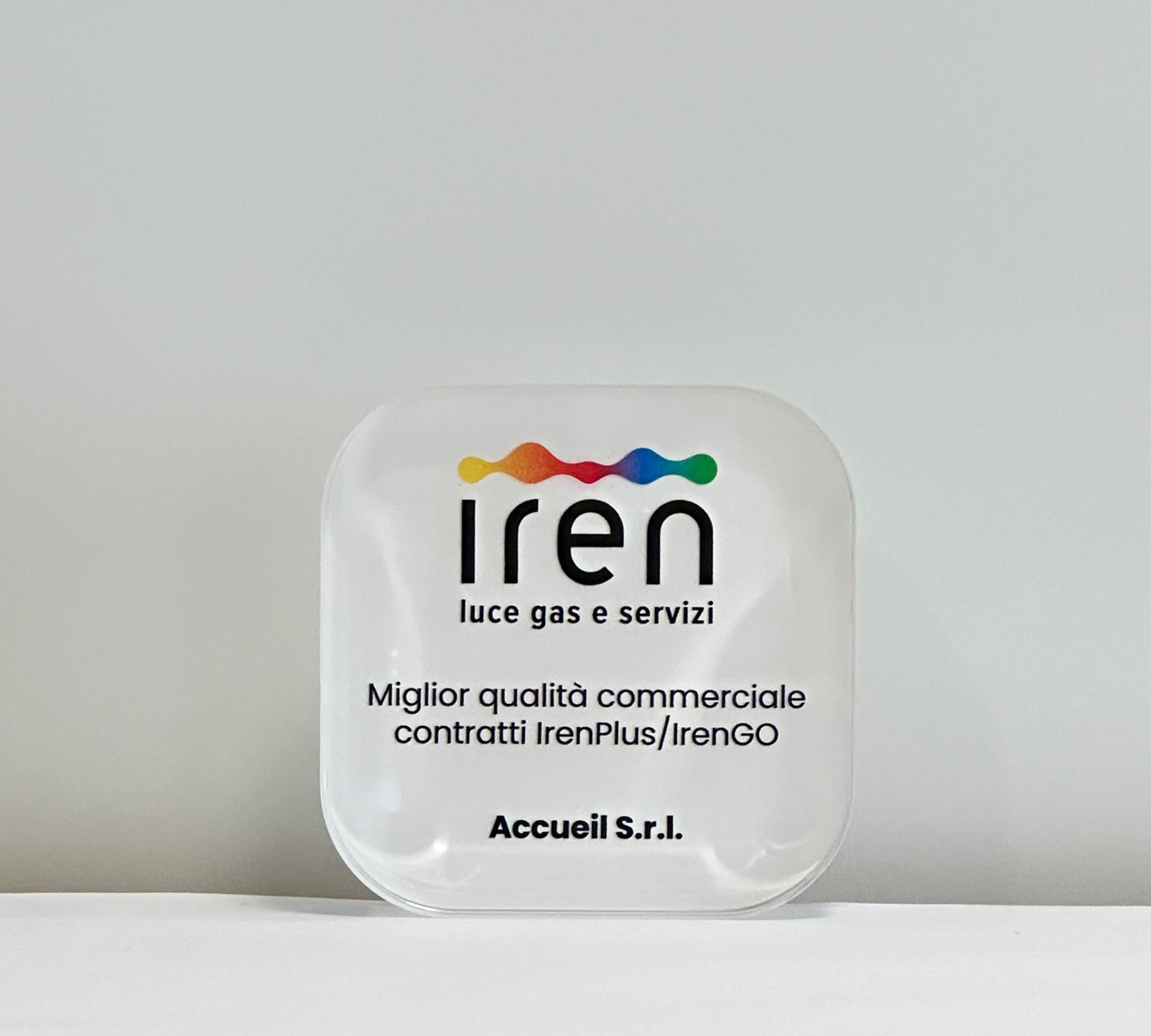 Miglior qualità commerciale contratti IrenPlus-IrenGO Accueil vince il premio miglior qualità commerciale contratti Irenplus-Irengo