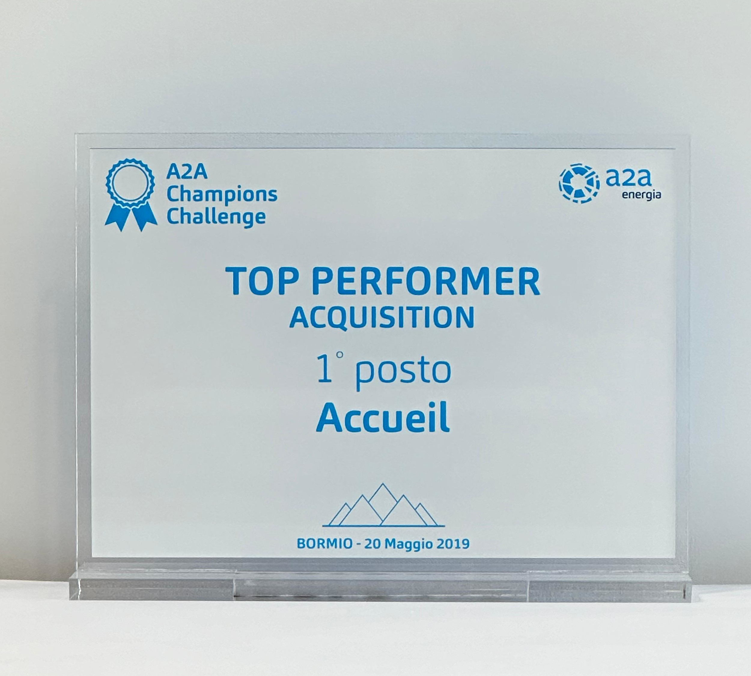 TOP PERFORMER ACQUISITION 1° POSTO - 2019 Premio A2A