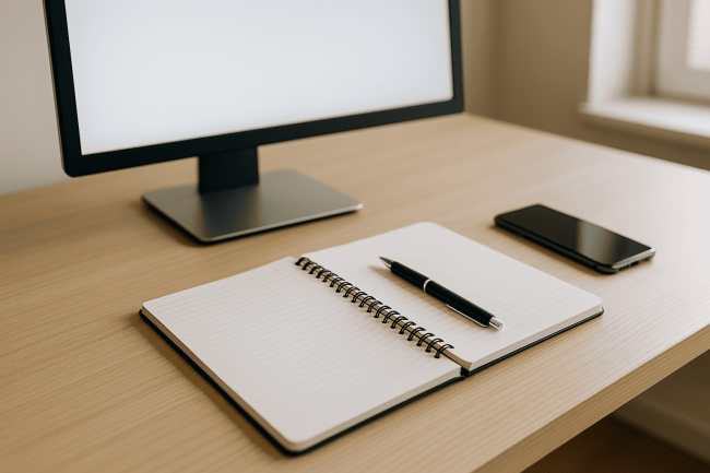 Addetto back office esempio di scrivania con taccuino e pc